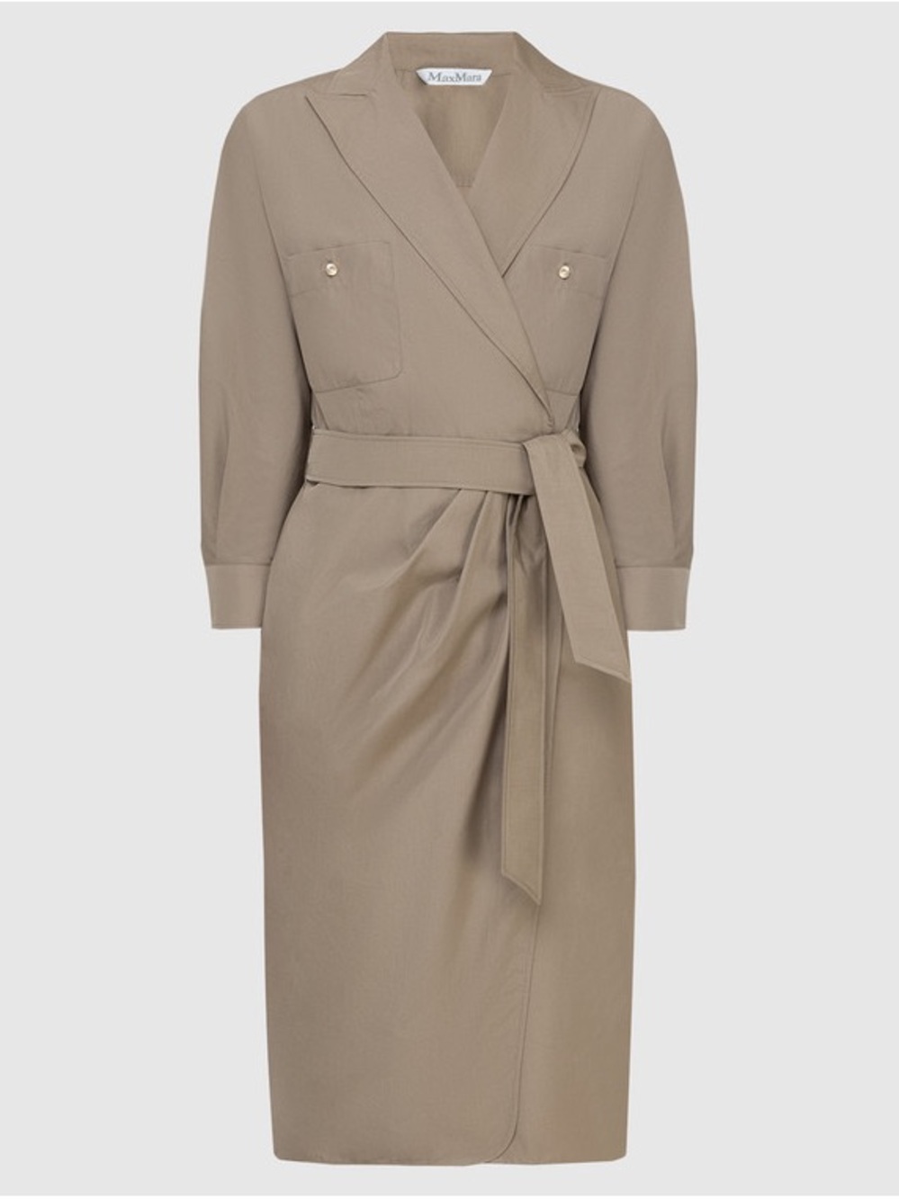 MaxMara Taupe Belted Wrap Midi Dress